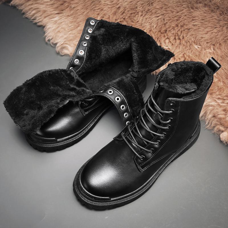 Men's warm plush high-top boots winter new soft-sole non-slip outdoor casual boots fashion snow work shoes black leather boots