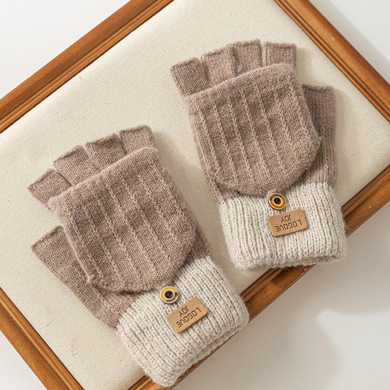 Warm Gloves Female Autumn and Winter Riding Cute Winter Student Five-finger Knitting Winter Can Be Divided