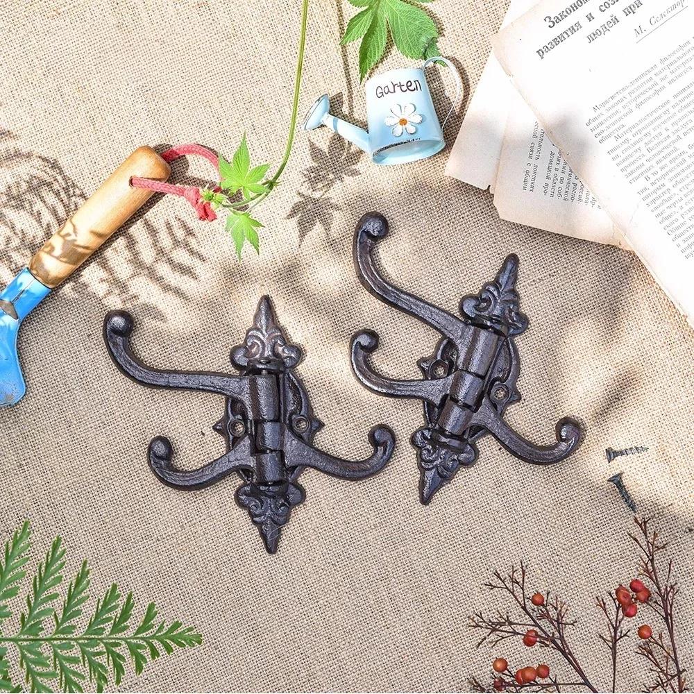 Rotatable Three Hooks Retro Nostalgia Metal Iron Art Wall-mounted Clothing and Hat Storage Hook Home Hanging Outdoor Decoration