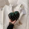 Strawberry Print Red Leather Crossbody Bag Gold Studs Chain Strap Lovely Mini Shoulder Purse for Girls Party Gift