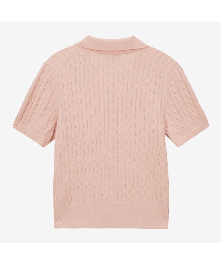 Noseupeiseu Nt7As30C Women'S Cable Short Sleeve Polo Sweater Soft Pink