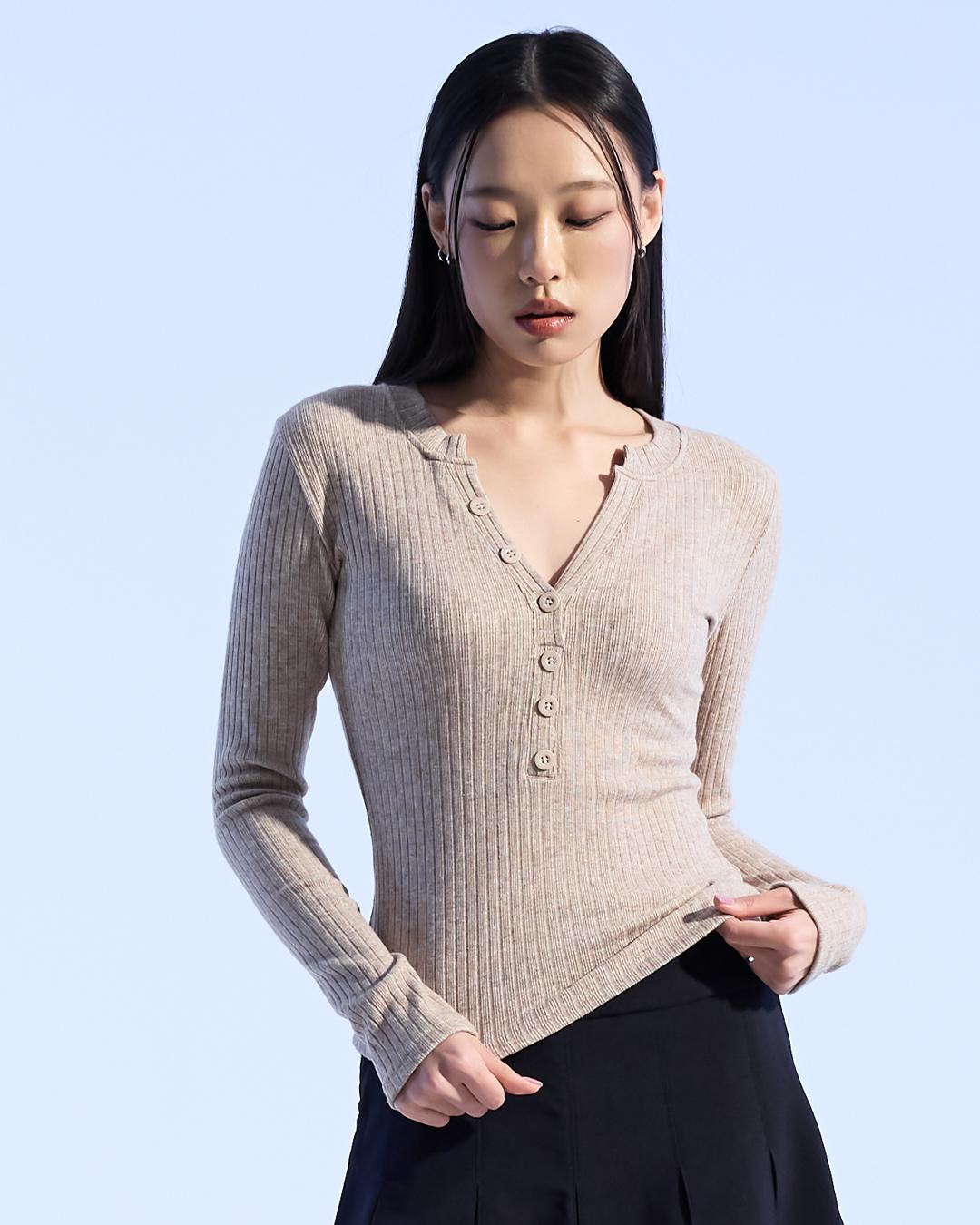 Топ Moa Henley в рубчик (бежевый) Beige/S