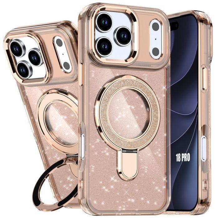 Coque pour iPhone 18 Pro, Protection Hybride avec Cercle Magnétique - Scintillant Doré