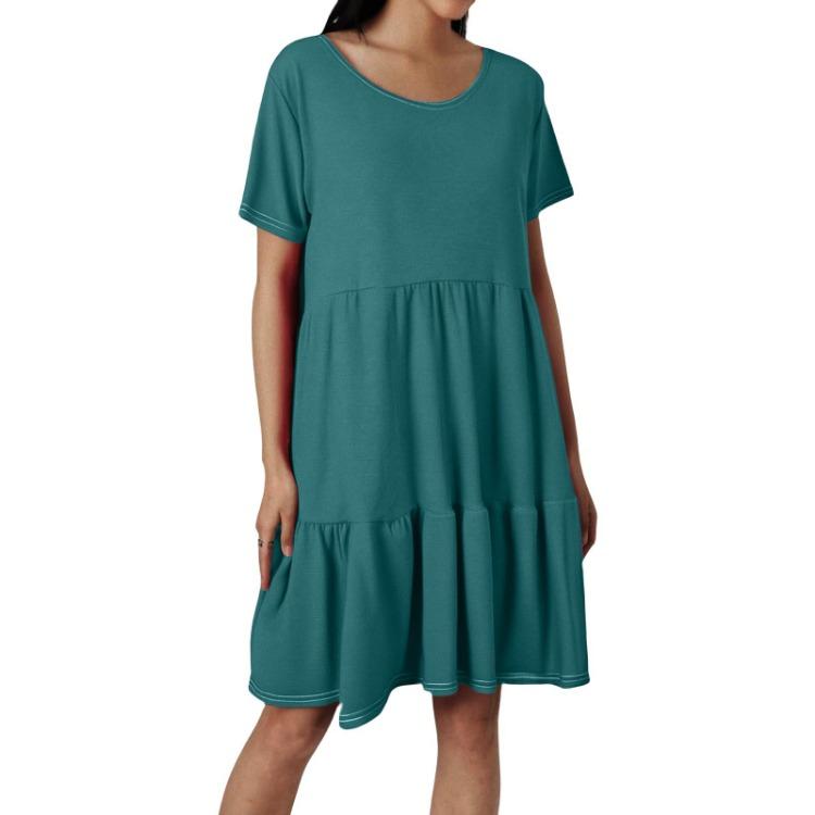 Women Casual Round Neck Short Sleeve Ruffle Dresses Fashion Summer