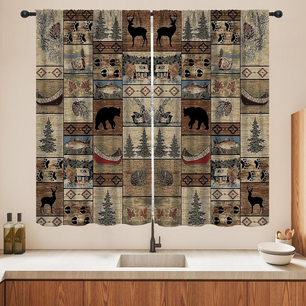 Blackout Wolf Curtains Retro Nature Wildlife Drapes Aurora Forest Wolves Animal Pattern Window Treatments Curtain Living Made Of Polyester Washable