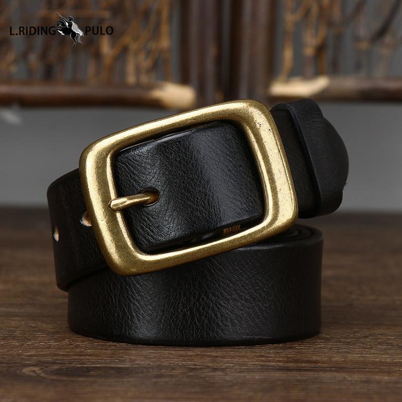 Retro High Quality Pure Cowhide Belt Men and Women Genuine Leather Korean Style Trendy Copper Buckle Casual Belt