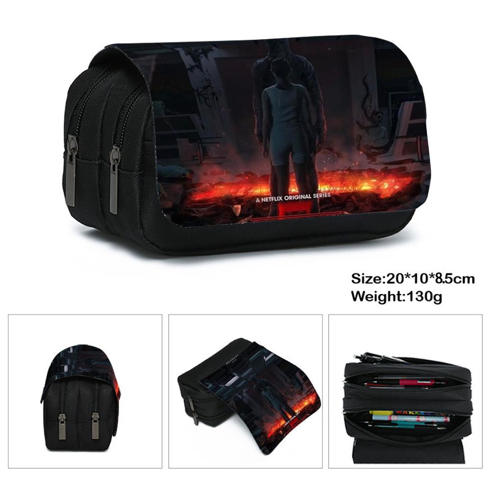 Stranger Things 5 Pencil Case, Large Capacity Multi-Layer Storage, Wear-Resistant Oxford Cloth Student Stationery Bag