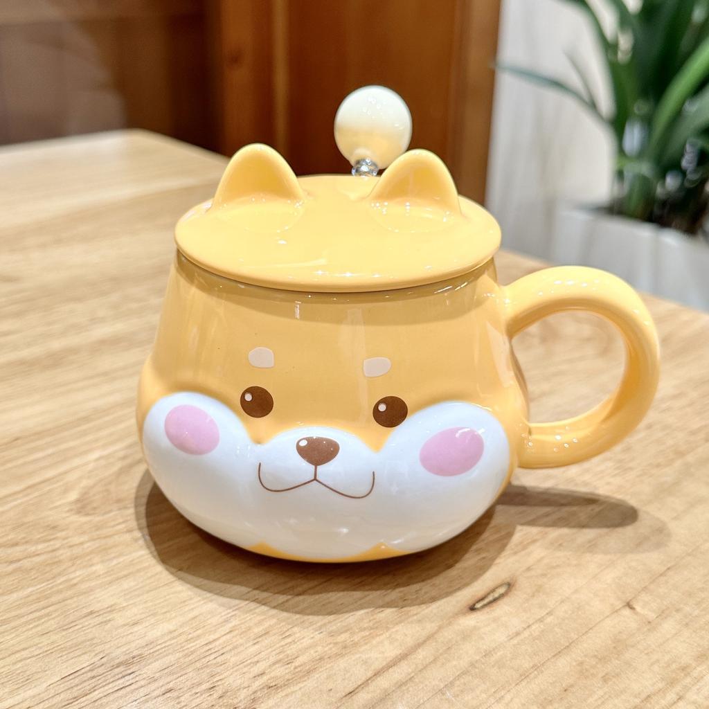 Keramisk mugg Shiba Inu hög utseendenivå stor kapacitet kaffemugg med sked söt flickor barn kontor hem