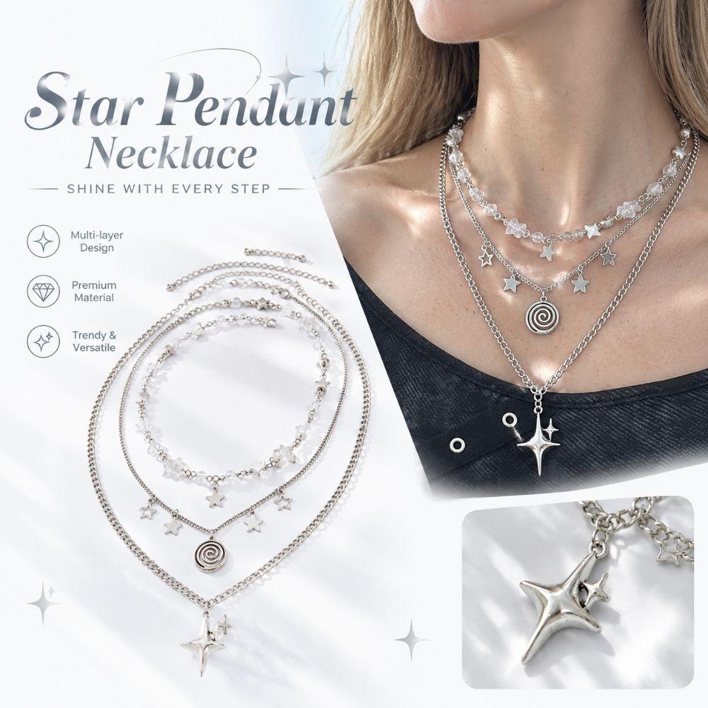 Silver Star Pendant Necklace Alloy Y Shaped Necklace New Choker Necklace Girls