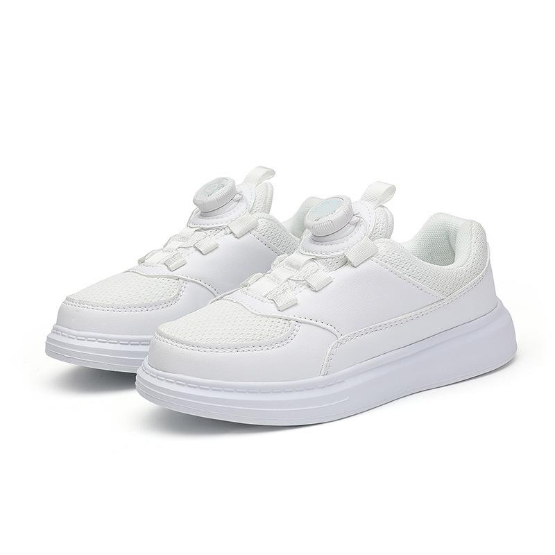 Men's and Women's Sports Shoes Autumn Fashion Children's Soft-soled White Shoes Medium and Large Children's Leather Waterproof Casual Button