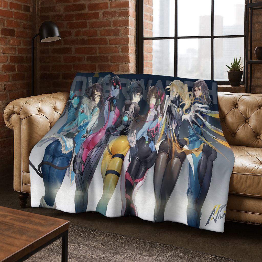 Game OW Overwatch D.VA Mei Reaper Cartoon 3D Flannel Blanket,Cozy Soft Throw Blanket for Home Bedroom Bed Sofa Picnic Cover Gift