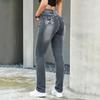 Damenjeans mit Streetstyle-Strasssteinen, dehnbar, schmal geschnitten, besticktes Totenkopf-Design, gerade Hosenbeine