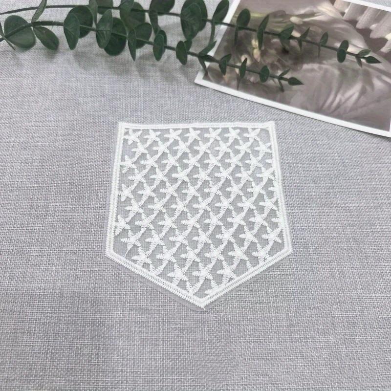 1pc Elegant White Lace Embroidered Patch, Floral & Geometric Patterns Sew-On Applique for Clothing DIY Crafts Denim Pocket Decoration Sewing Supplies