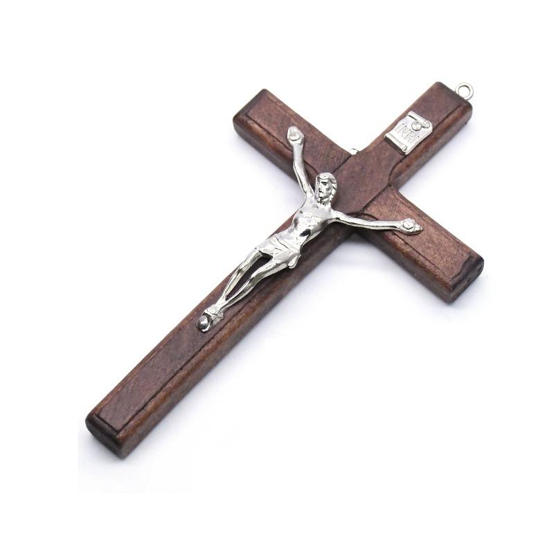 1pc Handmade Wooden Cross Christ Statue Religious Prayer Hand Holding Cross Pendant