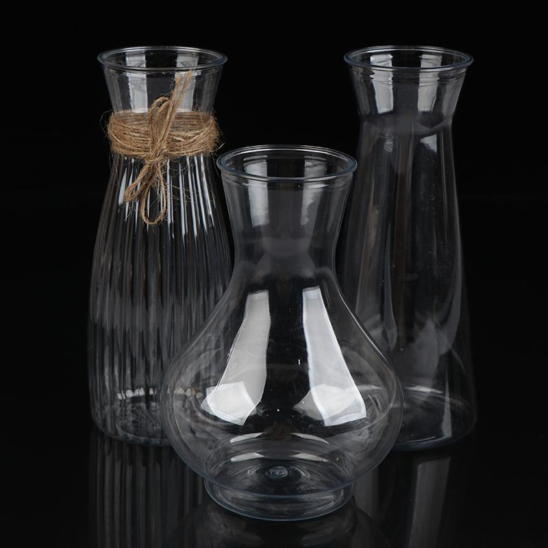1Pc Plastic Striped Vases Transparent Vases Large-Bellied Vase For Wedding Banquets, Festivals And Home Table Decoration