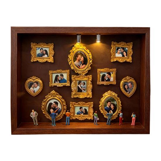 Scatola Ombra Mini Museo Grande con Luce Kit Cornice Scatola Ombra con 8 Miniature e 11 Mini Cornici Dorate Kit Espositore Foto Personalizzato per Anniversari