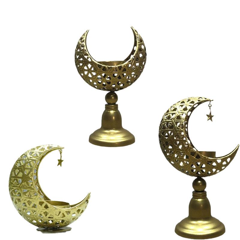 Middle Eastern Golden Moon Candle Holder Hollow Iron Scented Candle Stand, Arabic Night Decor Ramadan Eid Home Gift