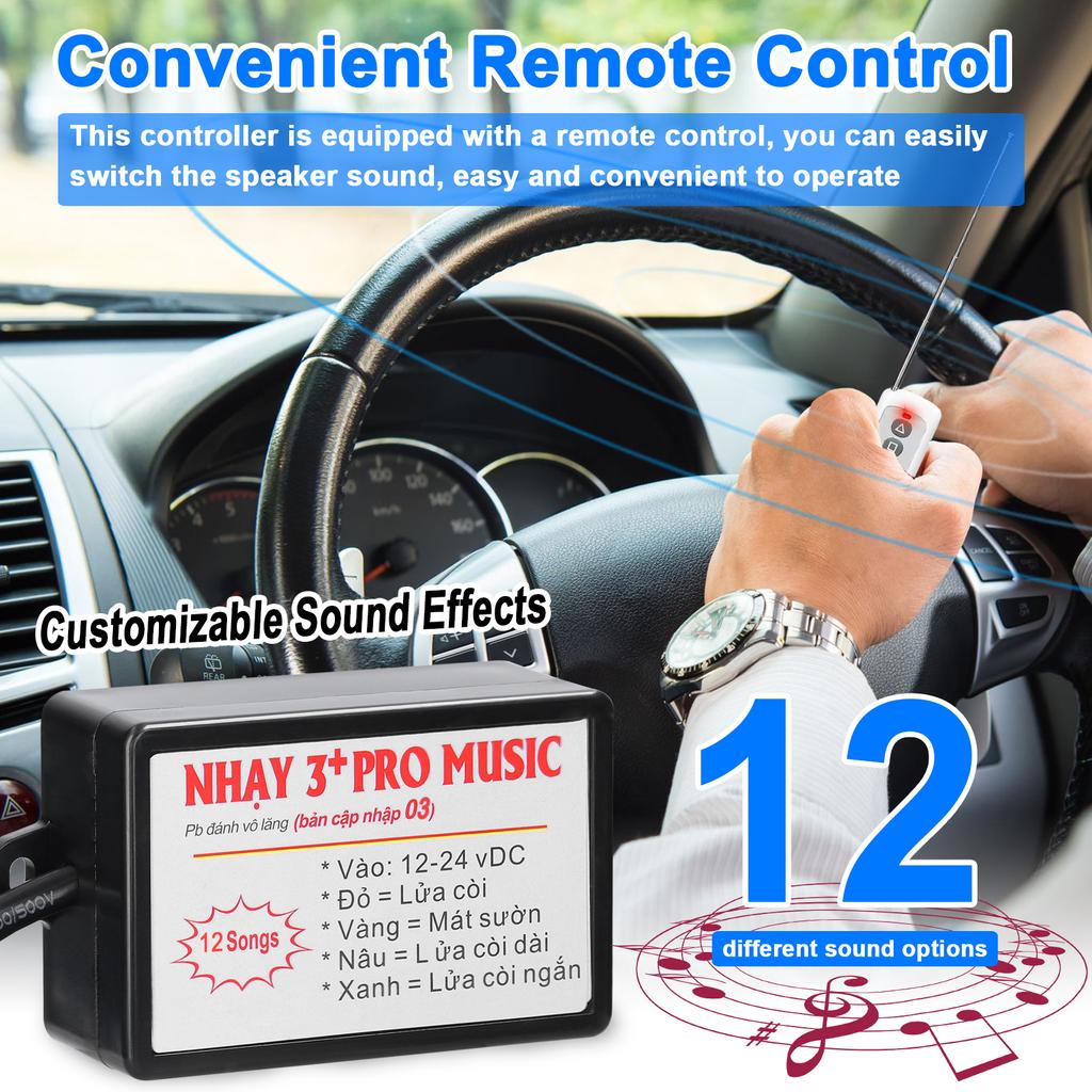 Car Horn Controller Electric Horn Speaker Sound Control Unit with 12 Sound Effects Switching Remote Control 12 24V for