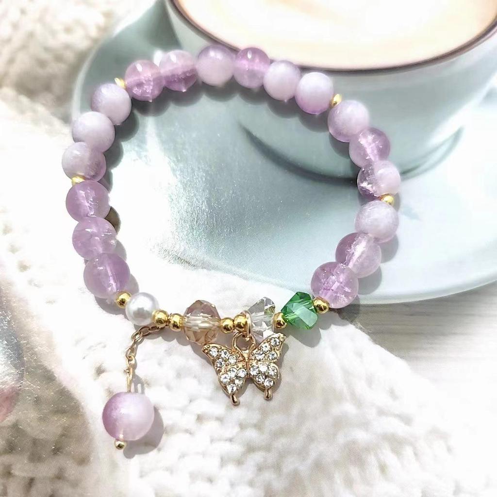 New Women's Mori Style Butterfly Glass Bracelet with Colorful Crackle Beads