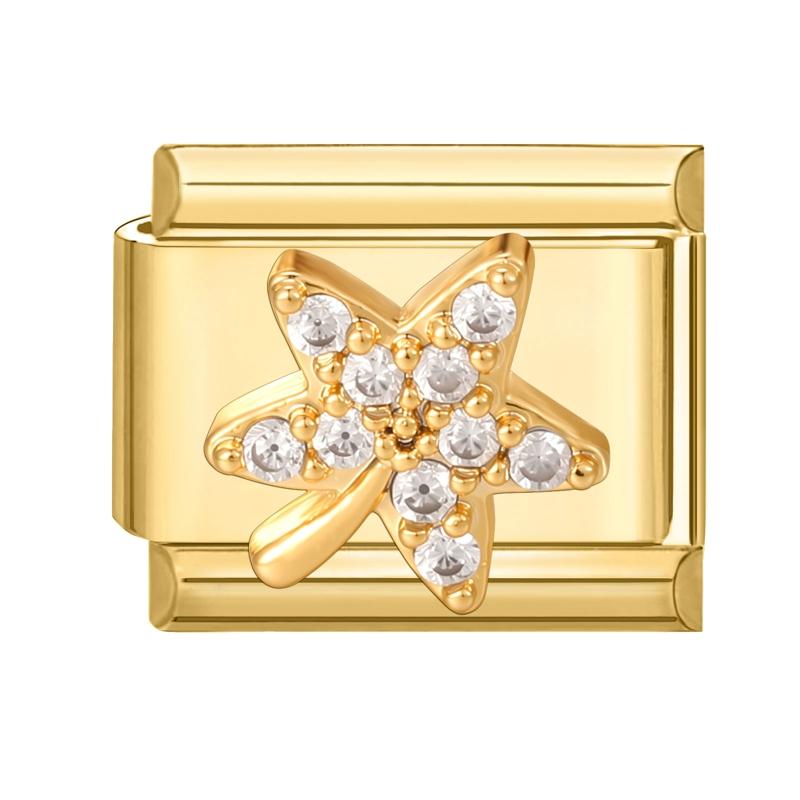 Vintage Golden Charm Zircon Butterfly Bow Cat Flower Italian Charm Links Fit 9MM Stainless Steel Bracelet Women DIY Making Gift