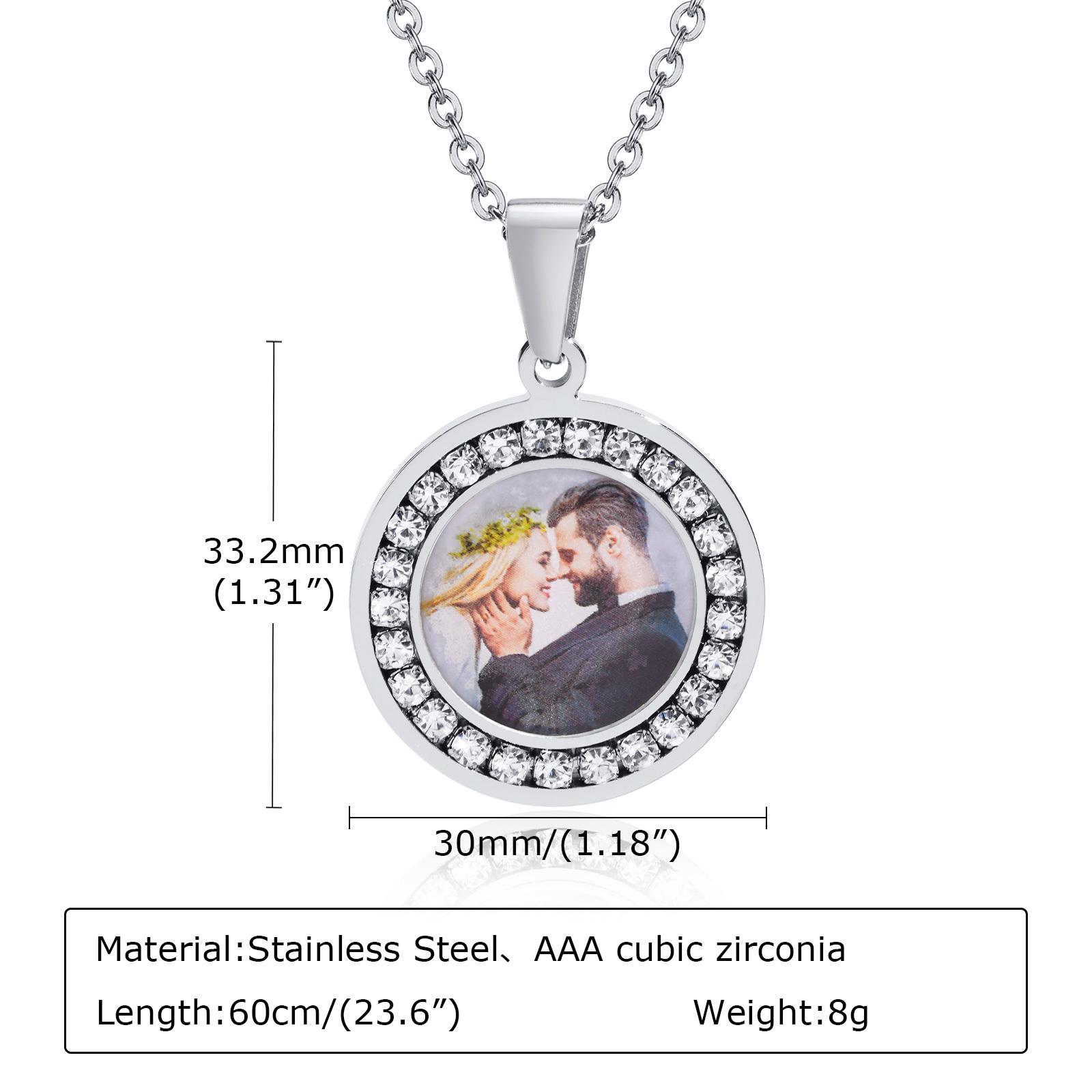 

Personalize Engrave Name Round Free Customizable Photo of Family Necklaces, Picture Words Date Pendant, Keepsake Gifts Collar