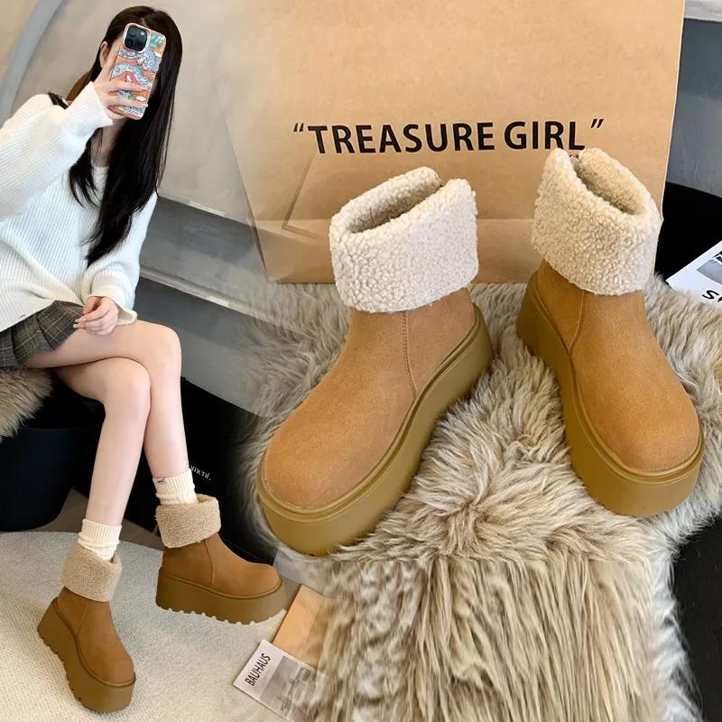 

Круглый носок на плоской подошве с цельным зимним ботинком на молнии, женская обувь 2024 года, высококачественные оторванные ботинки на высоком каблуке, новинка, женские ботинки 40 жёлтый