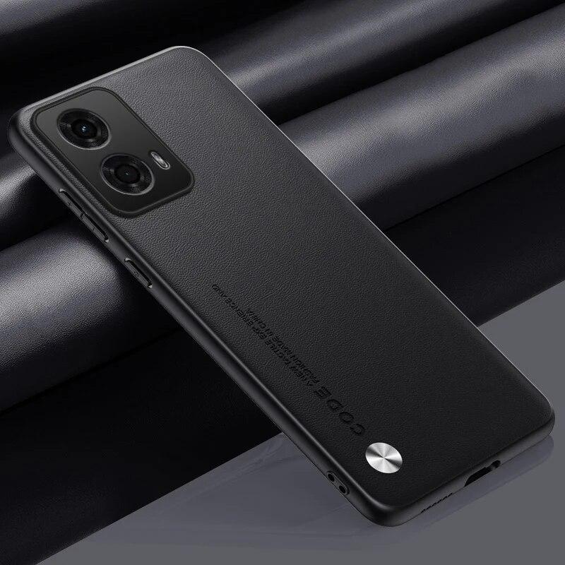 Luxury Plain PU Leather Case For Motorola G24 Back Cover Matte Silicone Full Protection Phone Case For Motorola Moto G24 4G G84 G54