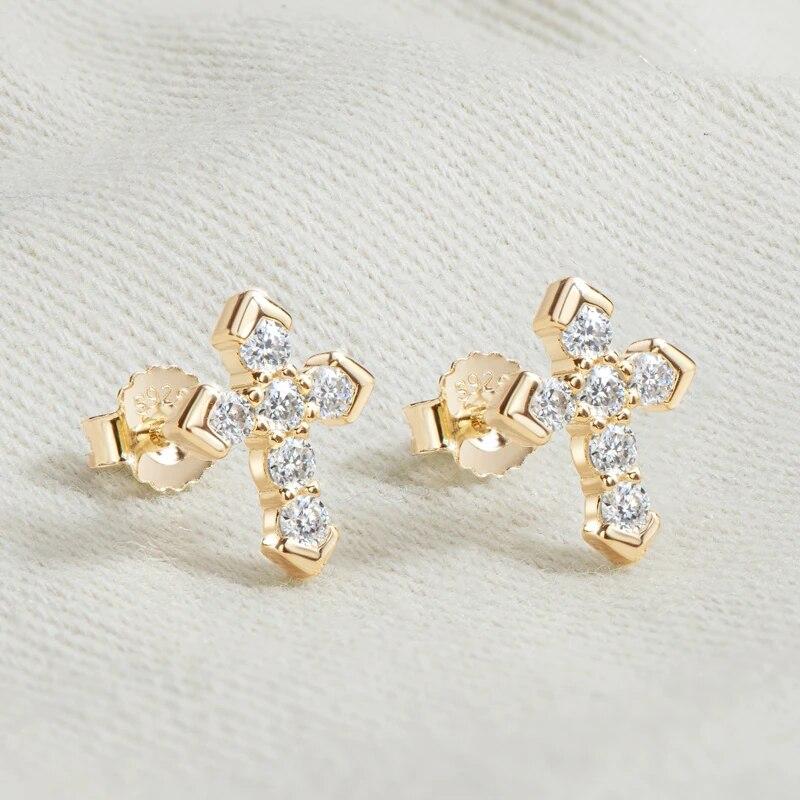 Cross Earrings D0.27CT Moissanite Stud Earrings for Women Men 925 Sterling Silver Piercing Ear Push Back Jewelry