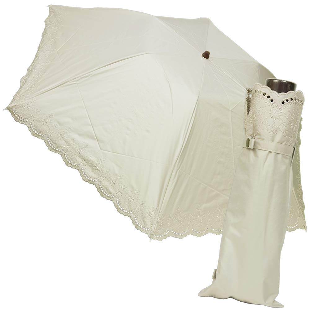 

складной для солнечной и дождливой погоды УФ УФ Восточная вышивка [Новый Японский] Зонтик от солнца, зонт, дни, защита, защита, (цвета слоновой кости) слоновая кость