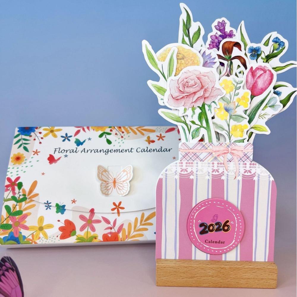 

Card Insert Mini Desk Calendar Paper Craft Vase-Like Calendar Standing Desk Calendar Home Style 1