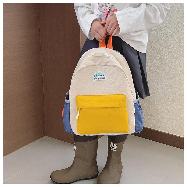 Spring/Summer 2026 Color Block Kids' Backpack: Contrast Color Kindergarten & Casual Outing Bag