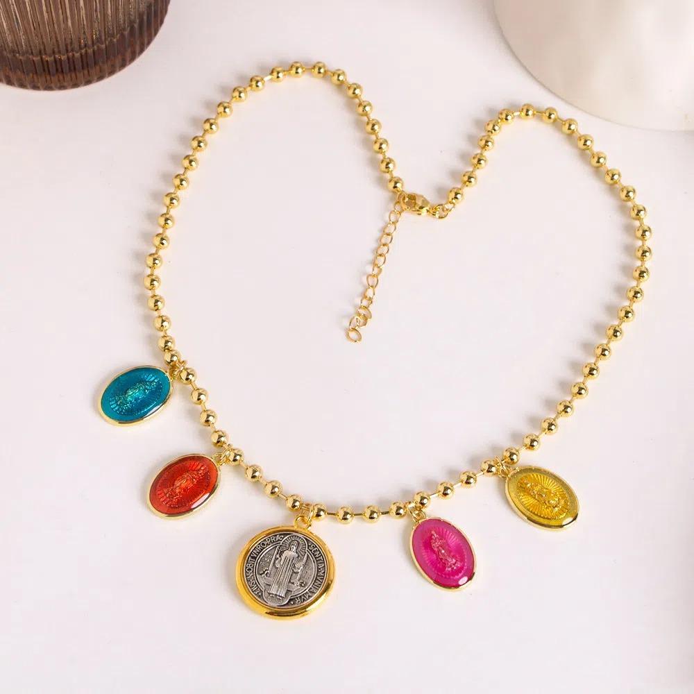 St. Benedict Rosary Necklace Neck Jewelry Clavicle Chain Retro Metal Pendant Necklace  Gift