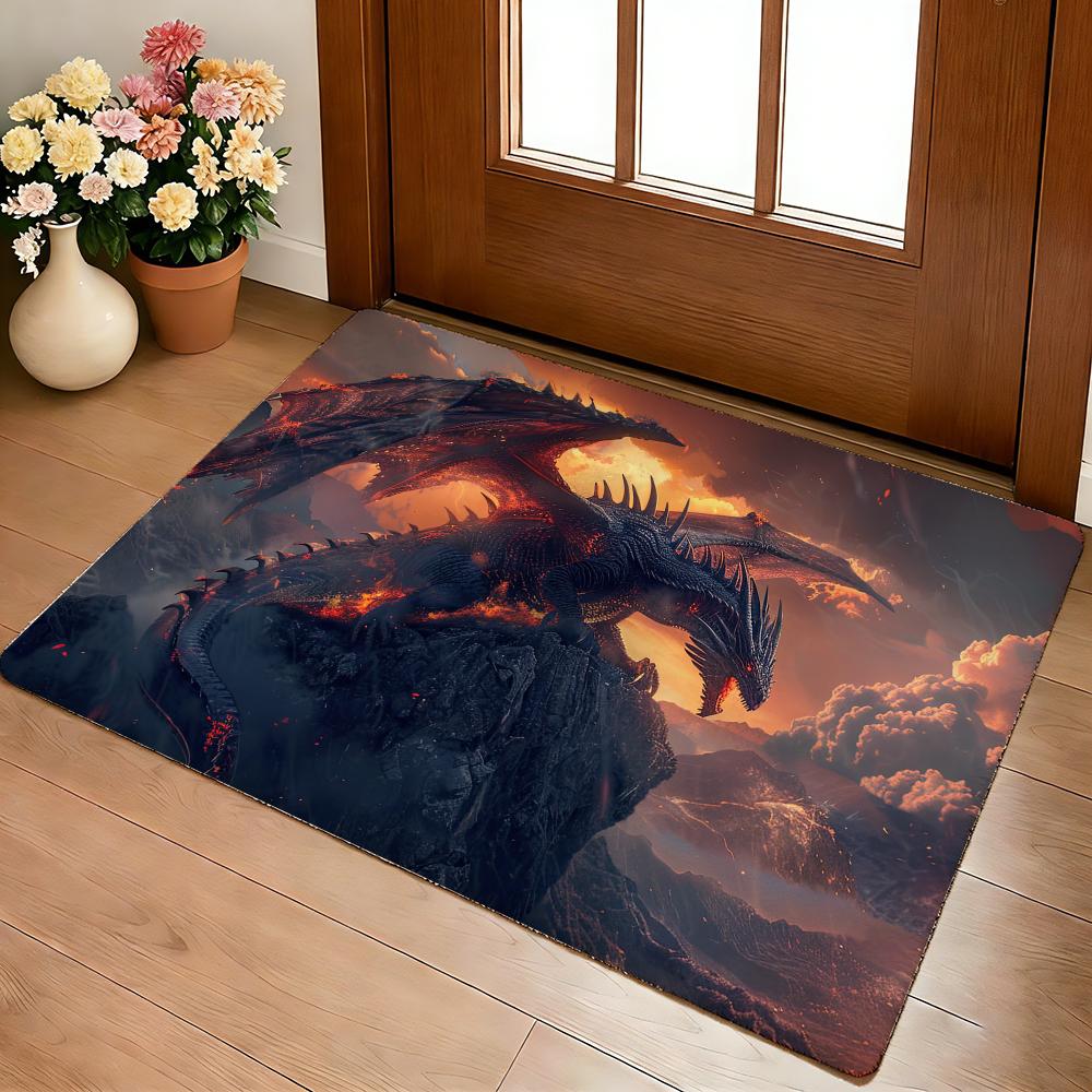 Fierce Red Dragon Floor Mat Cozy Flannel Soft Thick Non-Slip Mat For Living Room Bedroom Kitchen Decor Rugs