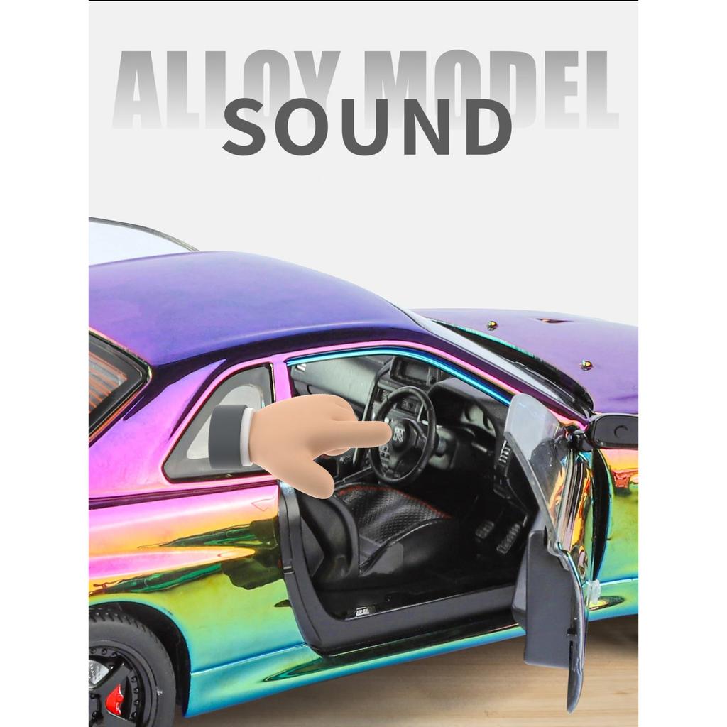 1/24 Nissan Electroplated GT-R GTR R34 Alloy Sports Car Model Diecasts Metal Track Racing Car Vehicles Model Sound Light Kids Toys Gift