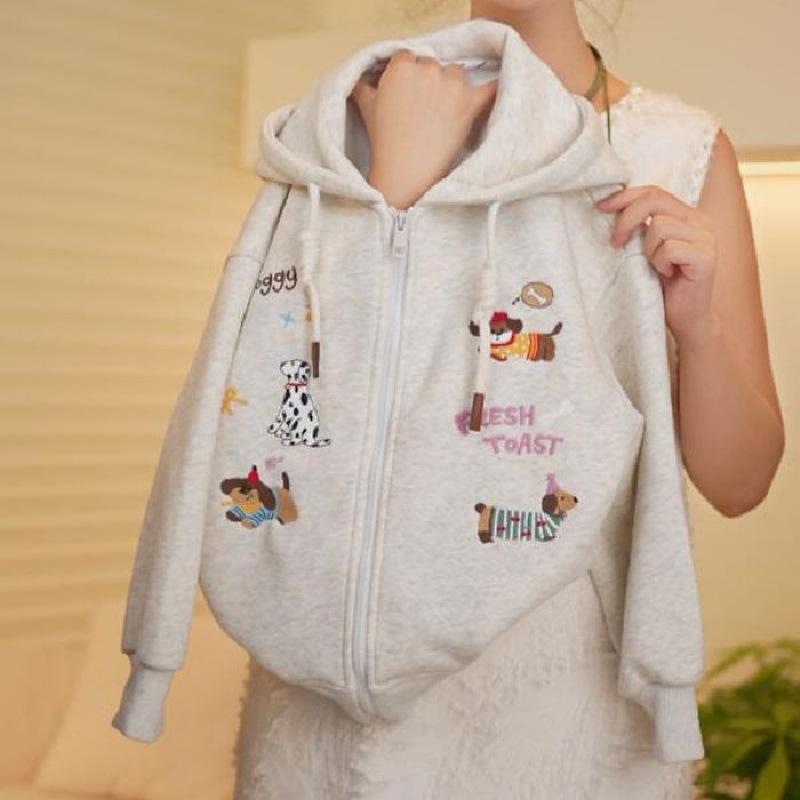 Girls Autumn Cartoon Hooded Cardigan Sweatshirt Medium Large Kids Thin Plaid Long Sleeve Coat Student Top