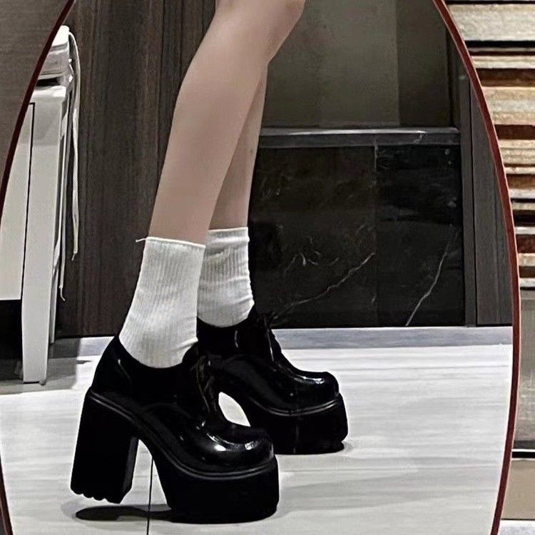 Super High Heel Lace-up Single Shoes Women's New Versatile Spice Girls Small Height Increase JK Uniform Shoes Student Small Leather Shoes