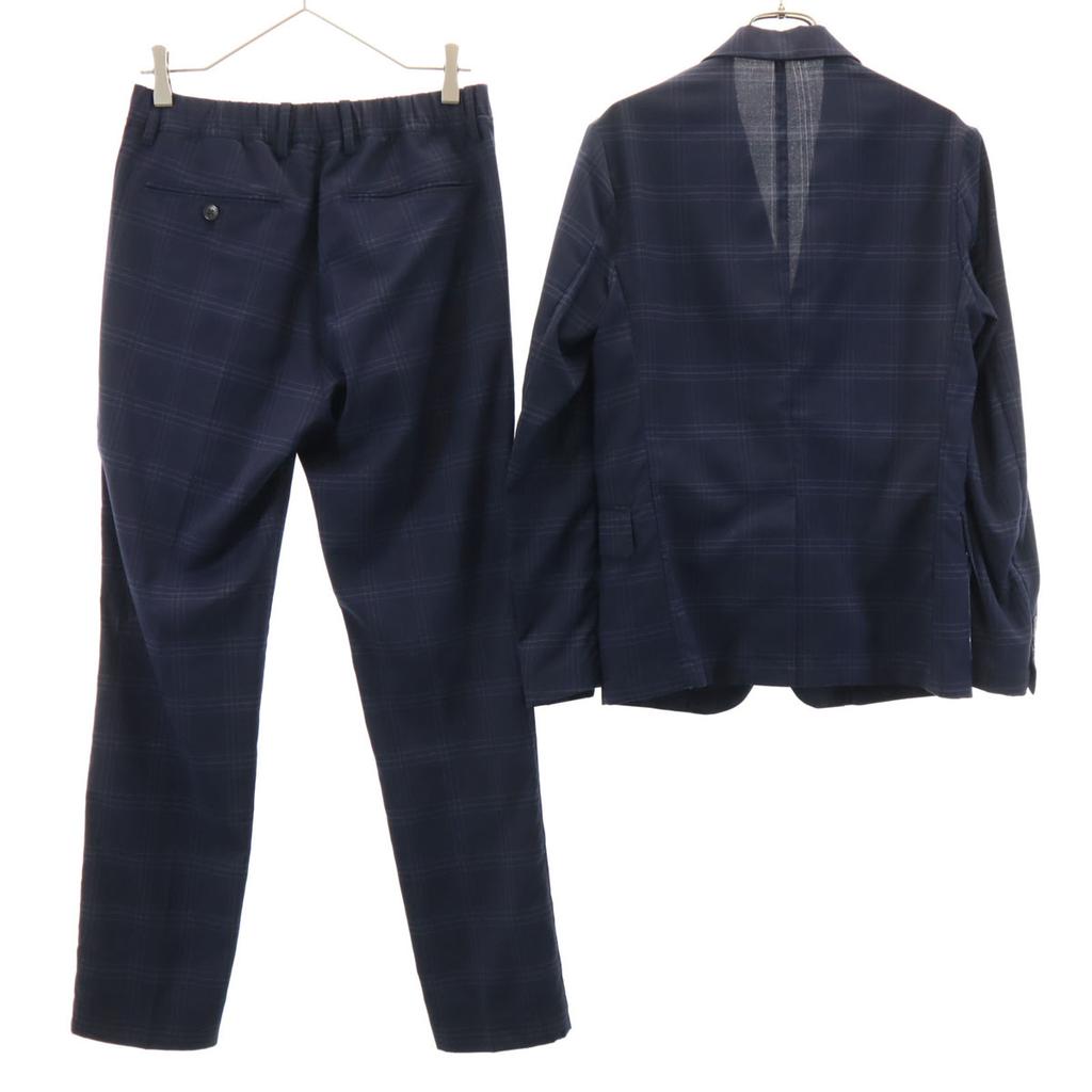 417EDIFICE Check Pattern Suit Setup S Navy Thin Men's Used