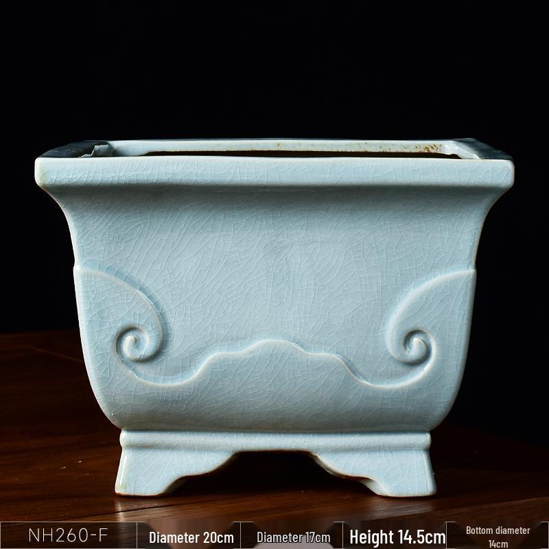 Ceramic Square Bonsai Flower Pot - Large High-Angle, Creative Chinese Style for Green Plants and Orchids