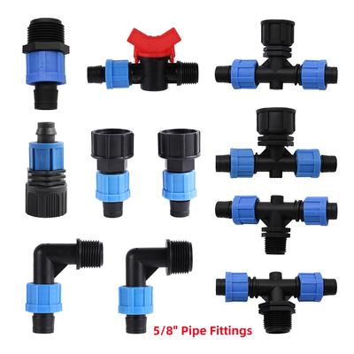 Conectores de Cinta de Riego por Goteo de 5/8" 16mm Rosca Macho/Hembra de 1/2" 3/4" Tes/Rectos/Codos Tuerca de Bloqueo Divisores de Agua para Manguera 10 Piezas