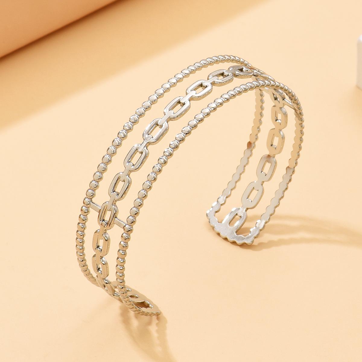 European  American Fashion Adjustable Stainless Steel Hollow Chain C-shaped Bracelet