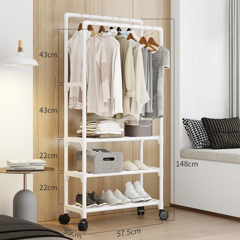 Dual Pole Clothes Hanger Strong Load-bearing Capacity Wardrobe Movable Coat Rack Simply Multi-storey Floor Standing Coat Rack