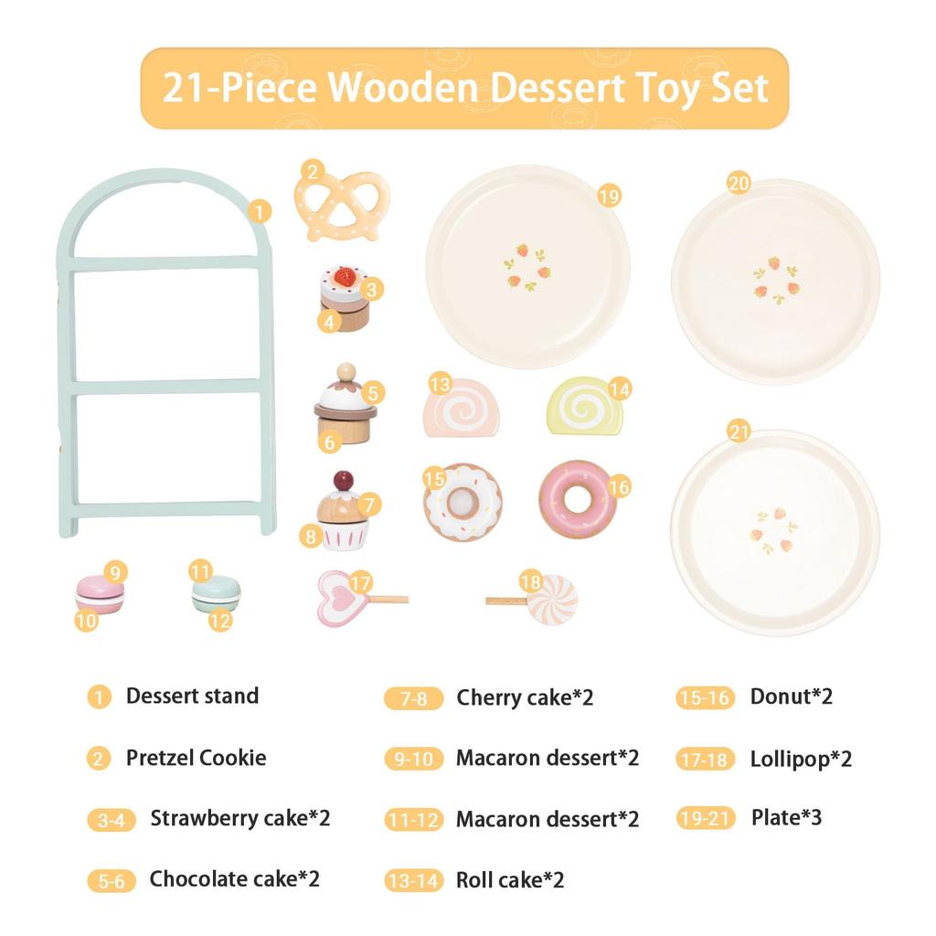 UMU Dessert Stand Toy Set - Sweets Pretend Play Toy, Wooden Toy, Educational Toy, Birthday Present, Christmas Gift, Cake, Donuts, Bread, Afternoon