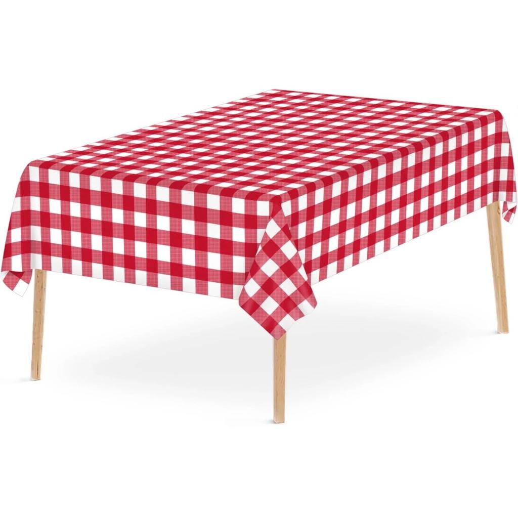 15Pcs Thickened Camping Checkered Plastic Tablecloths Disposable Tablecloth Rectangular Waterproof Oilproof Portable Tablecloths