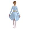 Girls Praise Worship Dance Dress Contrast Color Metallic Patchwork Mock Neck Long Sleeve Asymmetrical Dancewear