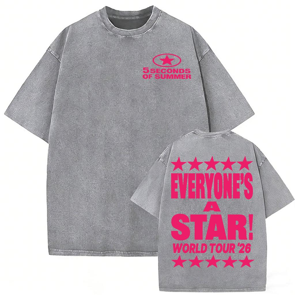 Seconds of Summer Everyones A Star World Tour  Vintage Washed Tshirt Men Women Fashion Harajuku Casual Oversized T Shirt