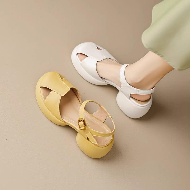 New Summer Shoes Thick Heel High Heels Pig Cage Shoes Women's Thick Sole Hollow Bag Head Sandals Tide