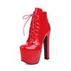 Sexy Ankle Boots Women Platform Autumn Winter Boot Leather Ultra Stripper Heels Lace-up Red Black Fetish Shoes Large Size 45