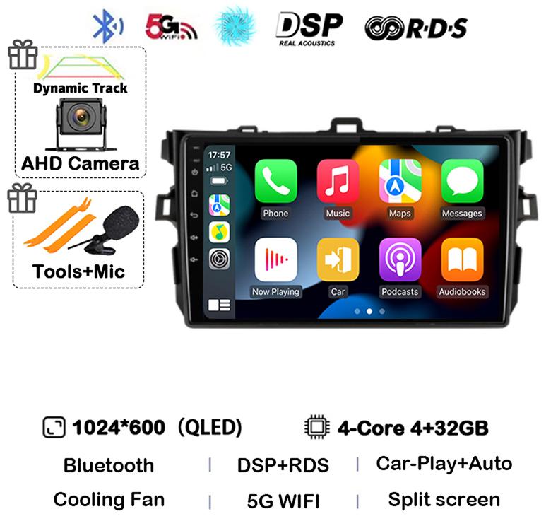 Android 14 Carplay Auto Car Radio For Toyota Corolla E140/150 2007 2008 2009 2010 2011 2012 2013 Multimedia Player Stereo GPS 4G