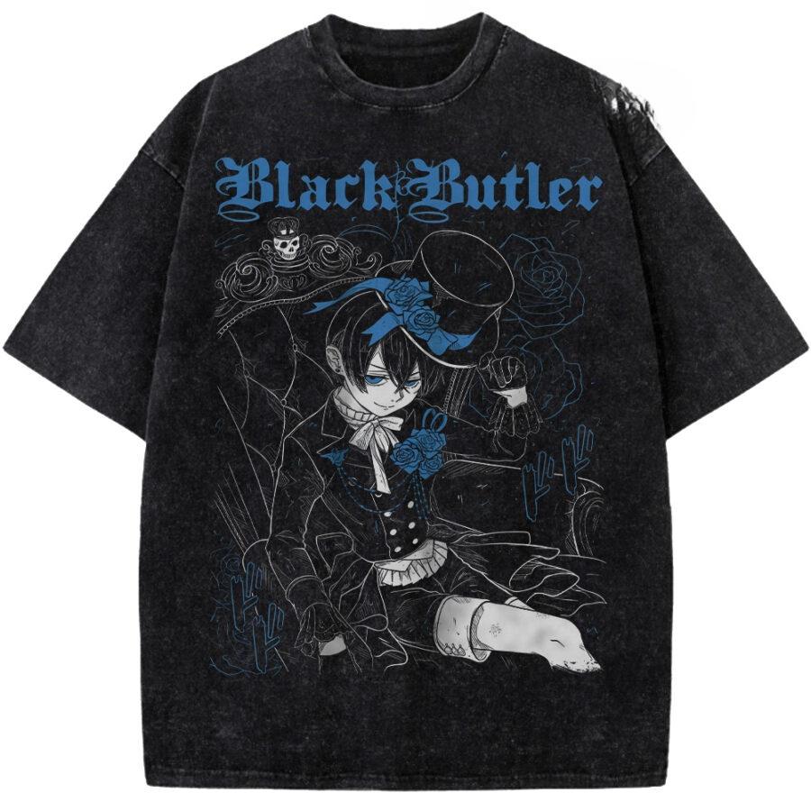 

Phantomhive Ciel Black Butler Clothing Men Women Manga T-shirts Vintage Washed T Shirt Casual Cotton Tee Harajuku Male Tshirt S чёрный