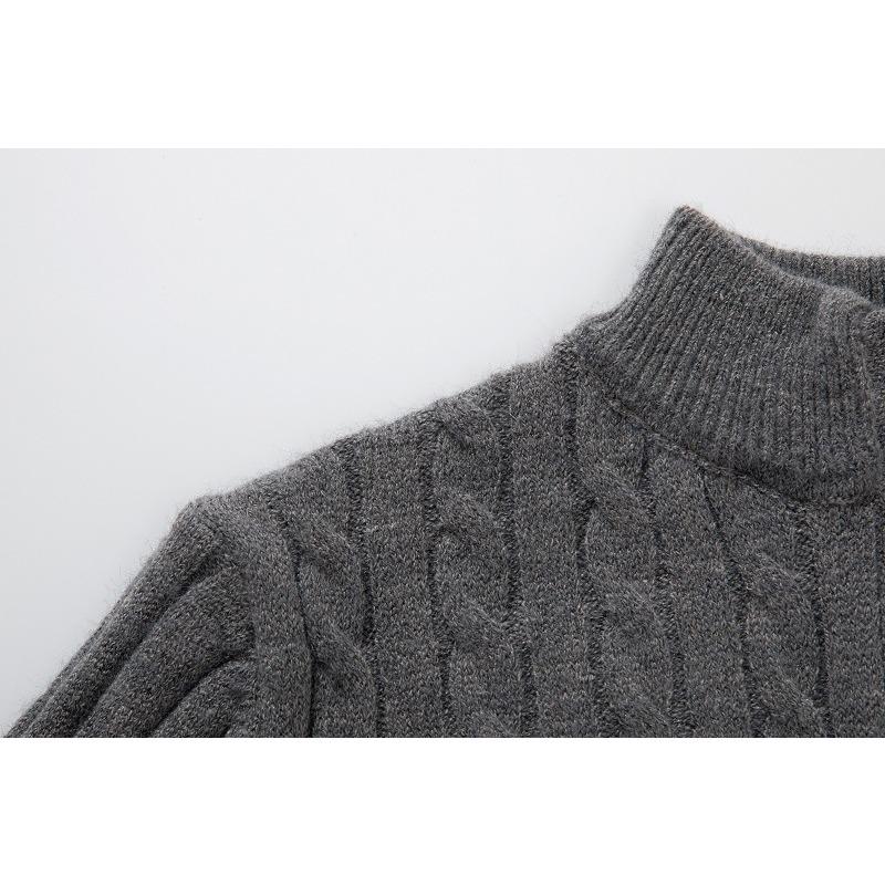 British Style Half Zip Stand Collar Mens Twisted Thick Knit Sweater